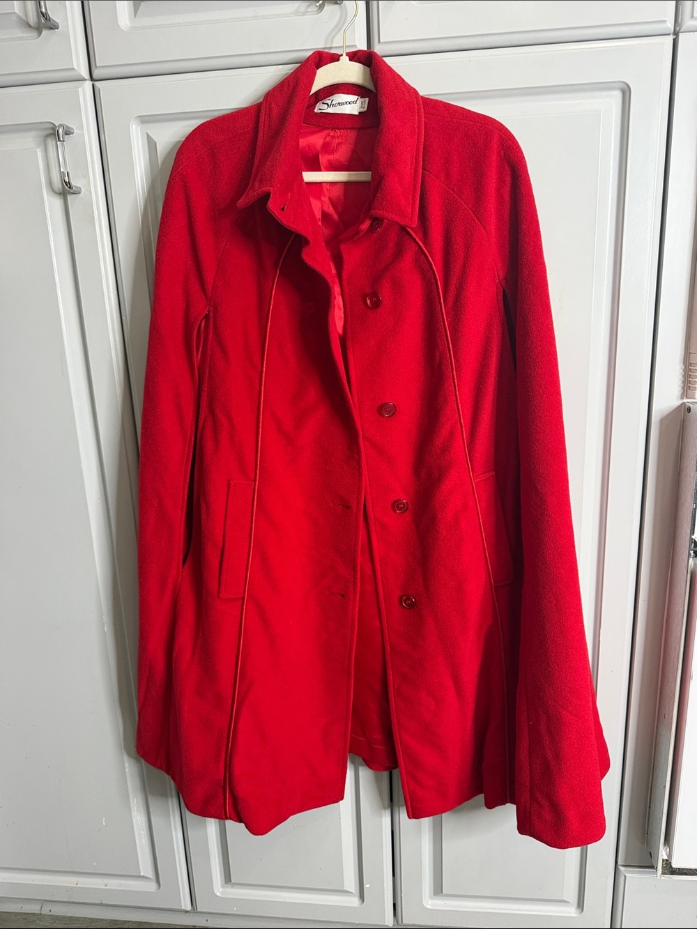 Sherwood Bold Red Pea Vintage Coat Poncho Cape, Made in USA